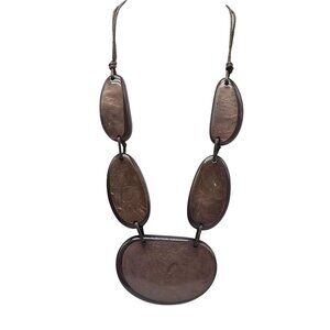 Chunky Brown Resin Slab Statement Necklace With Adjustable Cord